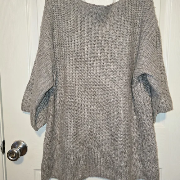 LOFT Lounge Gray Chunky Knit Sweater With Elbow sleeves And Boat neck Style Neck - Picture 8 of 9